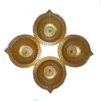 Devasmita Handmade Clay Golden Diya for Diwali and Navratri Home Decoration |Clay Lantern| Pack of 4