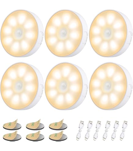 AMIR Rechargeable Motion Sensor Light (2-Pack) – Under Cabinet LED Light With Magnetic & Adhesive Mount, 3 Modes (ON/AUTO/OFF) For Closet, Stairs, Bathroom, Garage