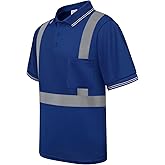 Uno Mejor Reflective Polo Shirts for Men Women Class 3 High Visibility Shirts with Short Sleeves, Hi Vis Safety Shirts for Men Women, Breathable Construction Shirts, UPL-Blue M