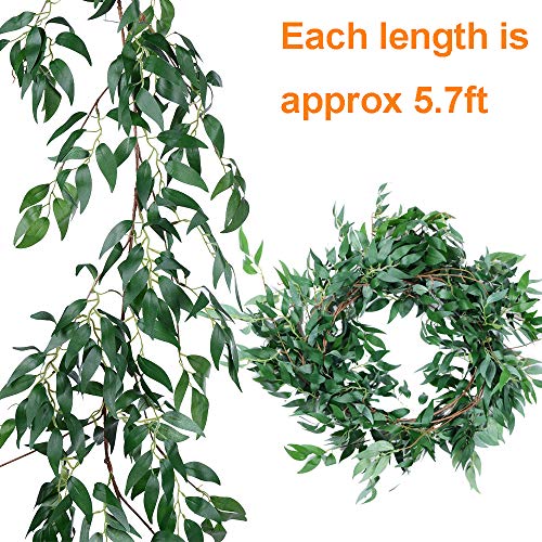 Artiflr Artificial Hanging Leaves Vines, 5.7 Ft Fake Willow Leaves Twigs Silk Plant Leaves Garland String in Green for Indoor/Outdoor Wedding Decor Party Supplies Greenery Crowns Wreath (Green-1) - Thumbnail 5