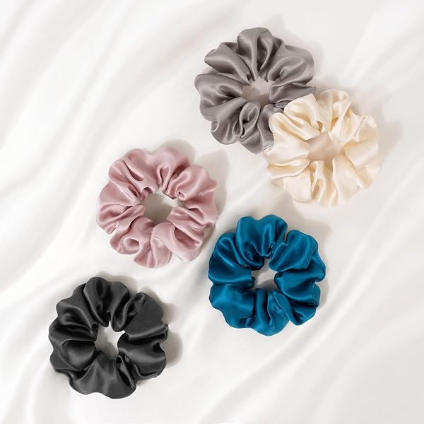 ZENSSIA SILK SCRUNCHIES FOR HAIR, MULBERRY SILK HAIR TIES FOR WOMEN AND GIRLS, NO DAMAGE ELASTIC PONYTAIL HOLDERS（BLACK, 3 PACK）