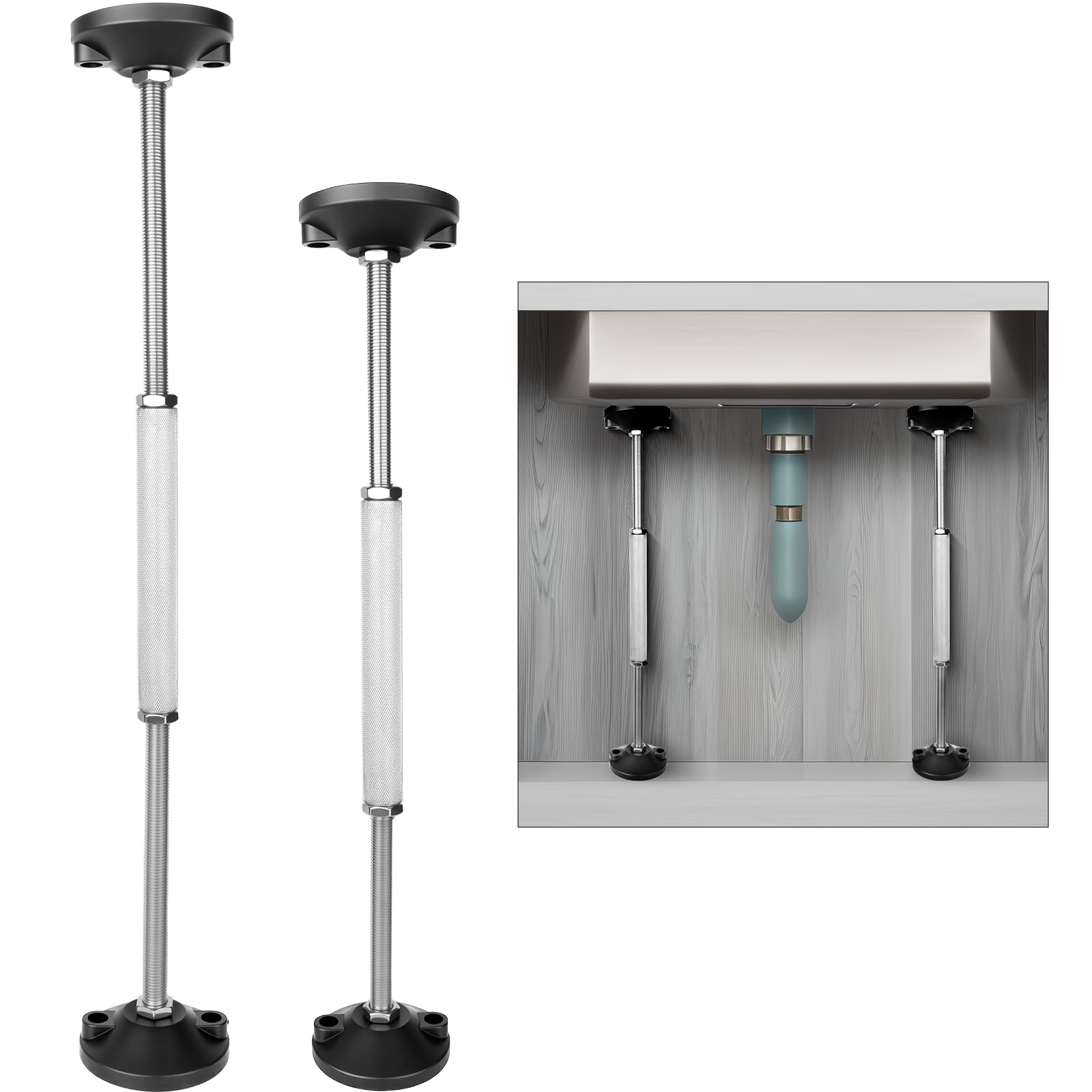 Photo 1 of 2 Pcs Undermount Sink Brackets, Heavy Duty Adjustable Support Pole, 18.5"-25.6" Adjustable, Non-Slip & Corrosion-Resistant, Undermount Sink Support for Kitchen & Bathroom