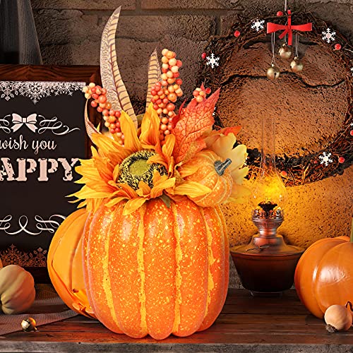 HAKACC Artificial Pumpkin, 13.5 Inches Fake Pumpkin Artificial Vegetable Faux Pumpkin Large Outdoor Pumpkin for Halloween Thanksgiving Day Decorations