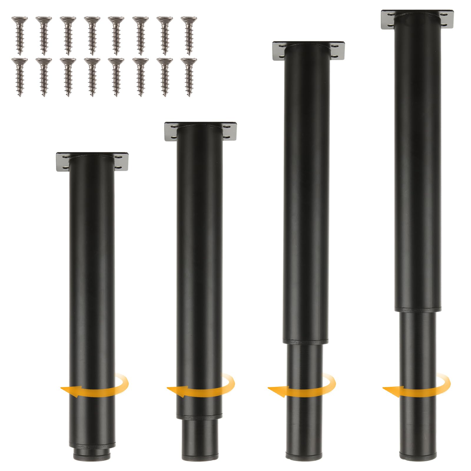 MUXHEL 4PCS Adjustable Furniture Legs 25-42cm Black Adjustable Legs for Furniture Metal Furniture Legs Sofa Legs for Furniture Sofa Cabinet Chair Couch Cupboard with Screws
