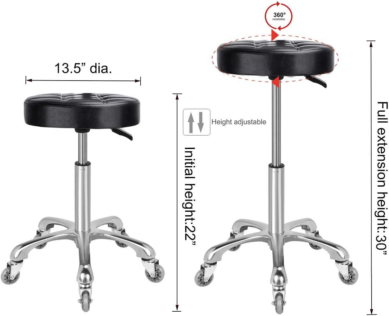 Karrie Swivel Stool Chair Adjustable Height,Heavy Duty Hydraulic Rolling Metal Stool for Kitchen,Salon,Bar,Office,Massage (Black): Furniture & Decor
