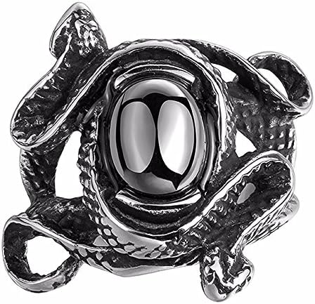 Foro Snake Shape Vintage Stainless-Steel Ring For Men Paved Black Stone Size 9