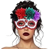 Nicute Masquerade Mask Mexican Day of the Dead Mask for Women Men Sugar Skull Flower Eyemask Fancy Carnival Party Masque