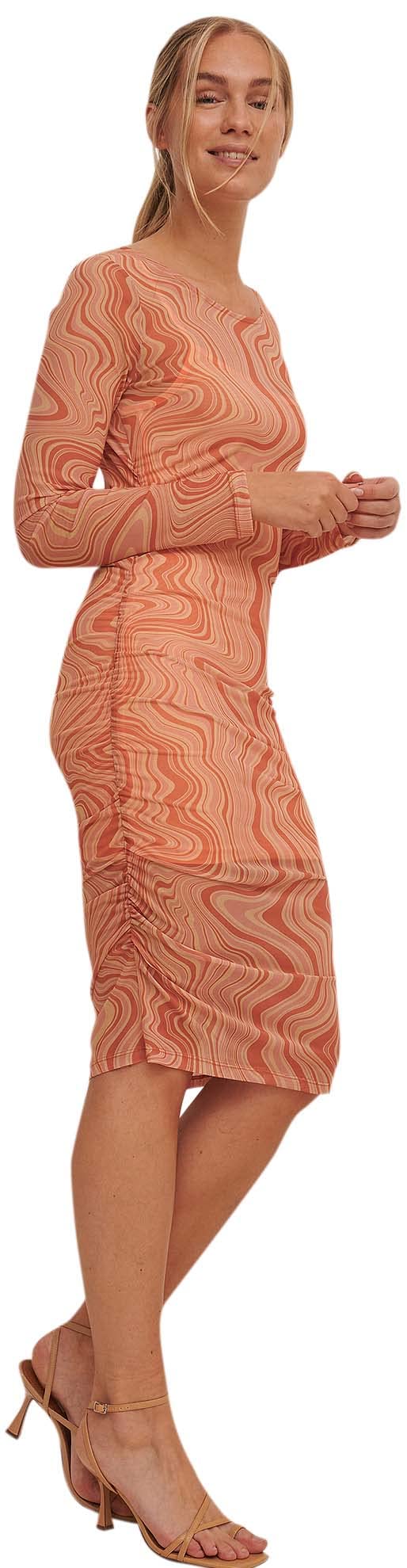 NA-KD Women's Rouched Mesh Casual Dress, Peachy Swirl, L UK