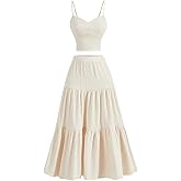 WDIRARA Women's 2 Piece Outfits Skirt Set Cami Top and Ruffle Hem A Line Skirt Matching Set
