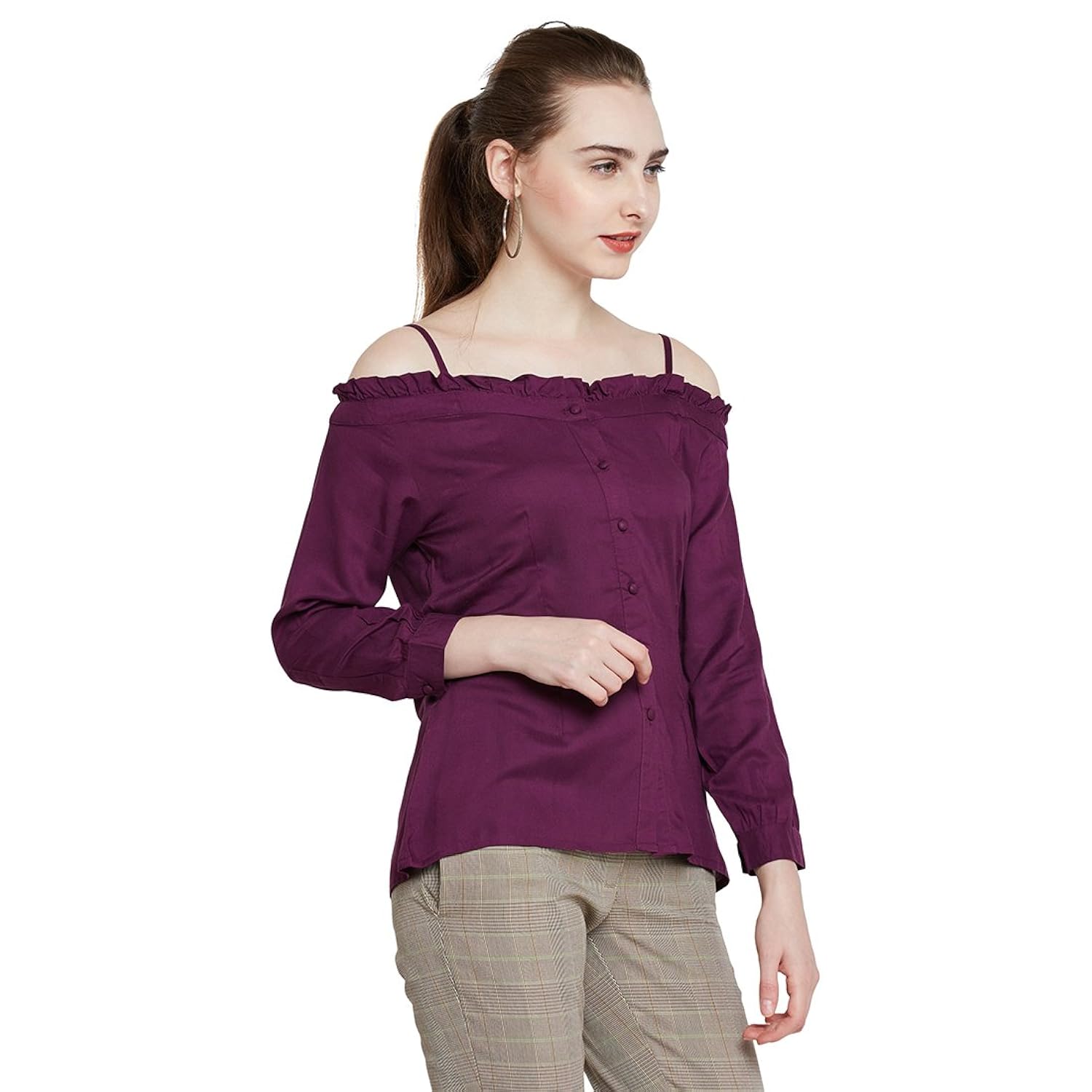 marie claire women purple solid bardot top