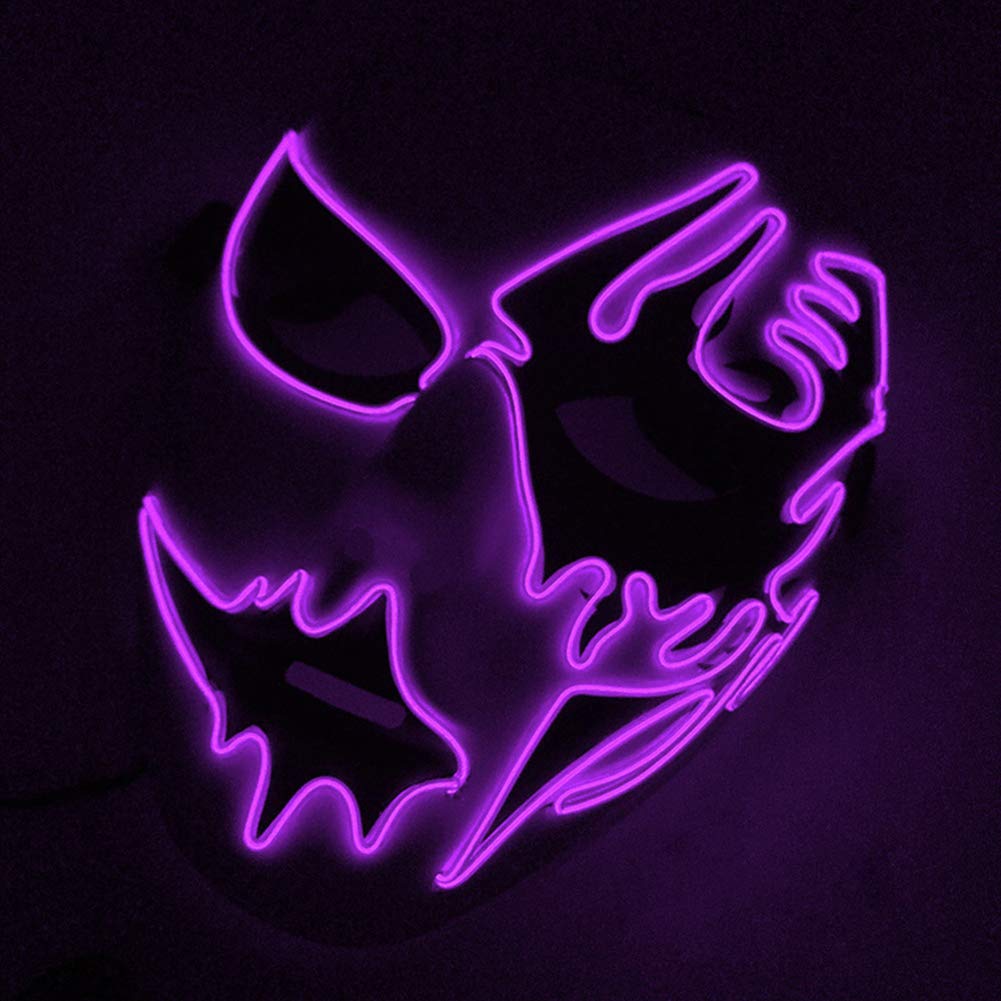Yanqxizbiu パープル Led ハロウィン怖いマスク パープル フェスティバル メイクアップパーティー 2x07gqu7j2ps64hy7 ライトアップ Elワイヤー フライトニング ハロウィンコスプレマスク B07hc5wsmt ままごとごっこ遊び 3年保証