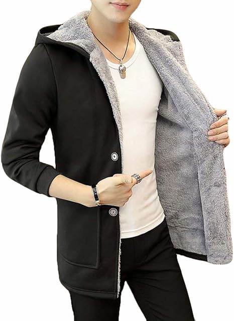 Amazon Baluote メンズ トレントコート メルトン 冬 厚手 暖かい 裏起毛 ロング 長袖ジャンパー 黒 流行れ オシャレ ビジネスコート アウター フード付き 紳士服 コート ジャケット 通販