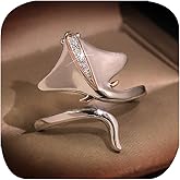 FLYYQMIAO Unique Cute Manta Ray Ring 925 Sterling Silver Stingray Open Ring Ocean Animal Adjustable Cubic Zirconia Ring Stingray Sea Wrap Around Bypass Ring Eternity Band for Women Men Unisex