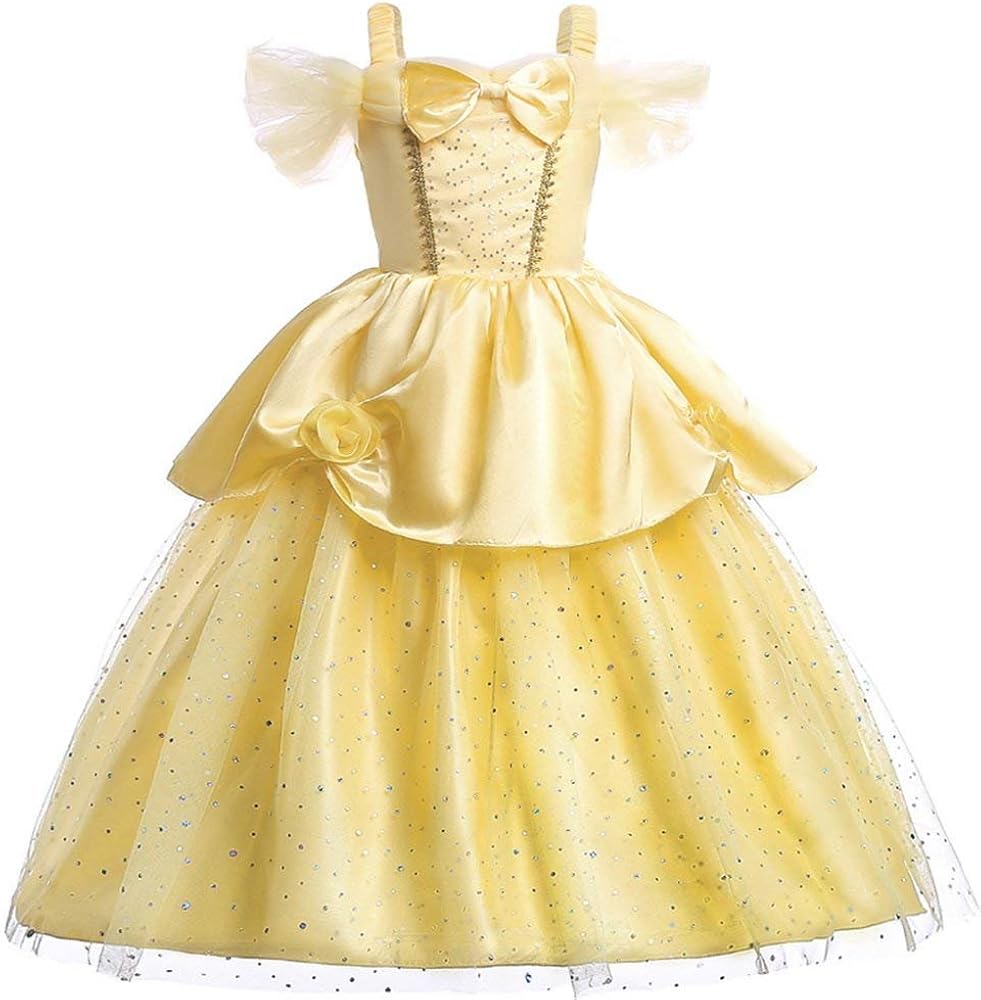 Little Girls Princess Belle Costumes Off Shoulder Layered Dress up