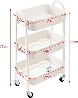 DOEWOR KS Storage Trolley on Wheels 3-Tier White Metal Kitchen Cart view 6