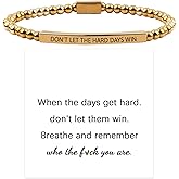 LANWLOSI Dont Let the Hard Days Win Bracelet Stretch Stainless Steel Gold Beads Inspire Bracelet Gold Engraved Don't Let the Hard Days Win Brace-let Motivational Inspirational Gifts for Women