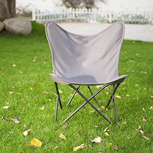 PatioPost Butterfly Chair Outdoor Camping with Black Steel Frame, Home Office Furniture, Grey
