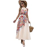 Womens Summer Floral Maxi Dress Halter Neck Sleeveless Sundresses Beach Vacation Wedding Guest Flowy Long Dresses with Belt