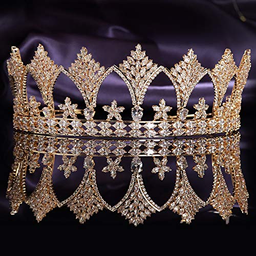 Cubic Zirconia CZ Luxury Tall Tiaras Gold Wedding Bridal Crowns Pageant