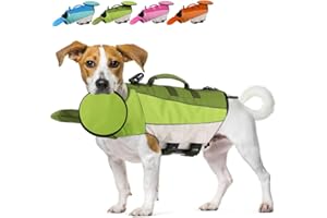 EMUST Dog Swimming Vest, Pet Life Jackets, Ripstop Dogs Lifesaver with Rescue Handle, Adjustable Dog Flotation Vest for French Bulldog, Dachshund, Corgi, Green, M