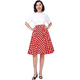 Womens Polka Dots Pleated Skirts Vintage Printed High Waisted Skirts Womens Red Polka Dot Flare Midi Skirt Retro Floral Spring Skater Skirts Rockabilly Party A-Line Skirt Red White Polka Large