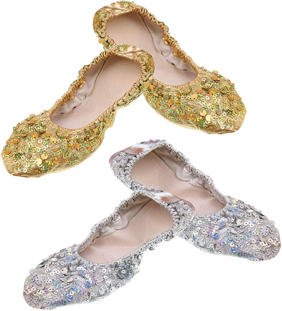 2 Pairs Belly Dance Shoes Soft Soles Sequined Dance Shoes Amazon.co.uk