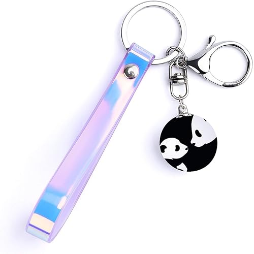 Amazon 黒白 パンダ レーザーリボン キーチェーン キーホルダー 可愛い 人気 おしゃれ キーリング 饰りプレゼント 手触りいい 紛失防止 誕生日 卒業 クリスマス プレゼント キーホルダー チェーン