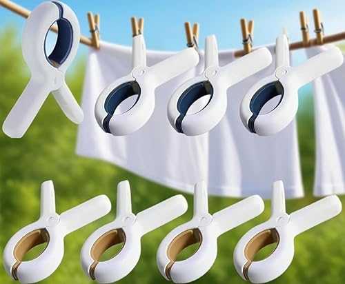 8 PCS Beach Towel Clips for Sun Loungers,Non-Slip Towel Pegs,Large Towel Clips Strong Grip Clothes Pegs,Strong Grip Clothes Pegs for Sun Lounger Washing Line Laundry Pool Chairs Sunbeds
