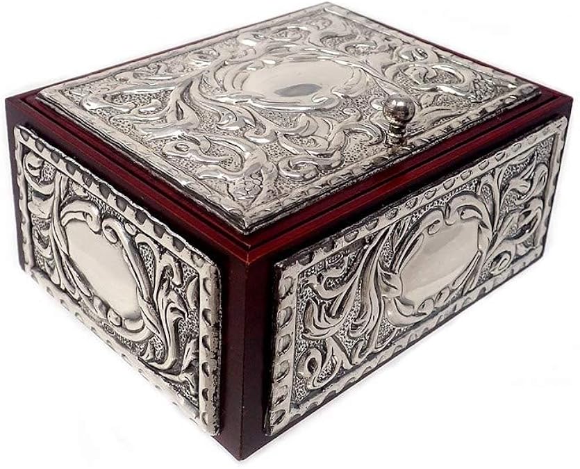 Caja joyero plata Ley 925m madera motivos hojas repujado [AB9171]: Amazon.es: Joyería
