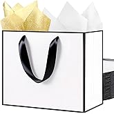 SHIPKEY 10 Pcs White and Black Gift Bags, 16x6x12 Inches Party Favor Bags with Tissue Paper, Extra Large Paper Bag | Shopping Bag for Birthday (40x15x30cm)