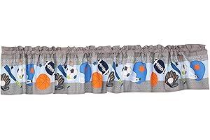 CribMATE Nursery Room Window Valance 1 PC Brown Sports/Pink Animal/Grey Blue Sports Baby Girl/Baby Boy Window Curtain (Grey Blue Sports)