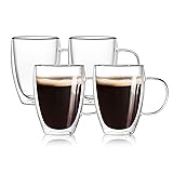 4-Pack 12 Oz Double Walled Glass Coffee Mugs with