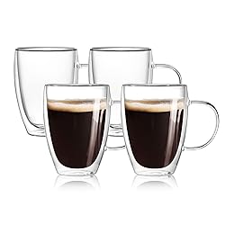 4-Pack 12 Oz Double Walled Glass Coffee Mugs with