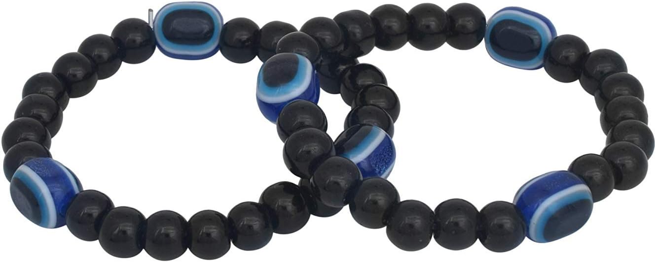 Smark Black Stones Healing Bracelet for Men and Women Unisex Free Size | Bracelet Blue Resin Evil Eye Bracelet for Men and Women (Free Size)