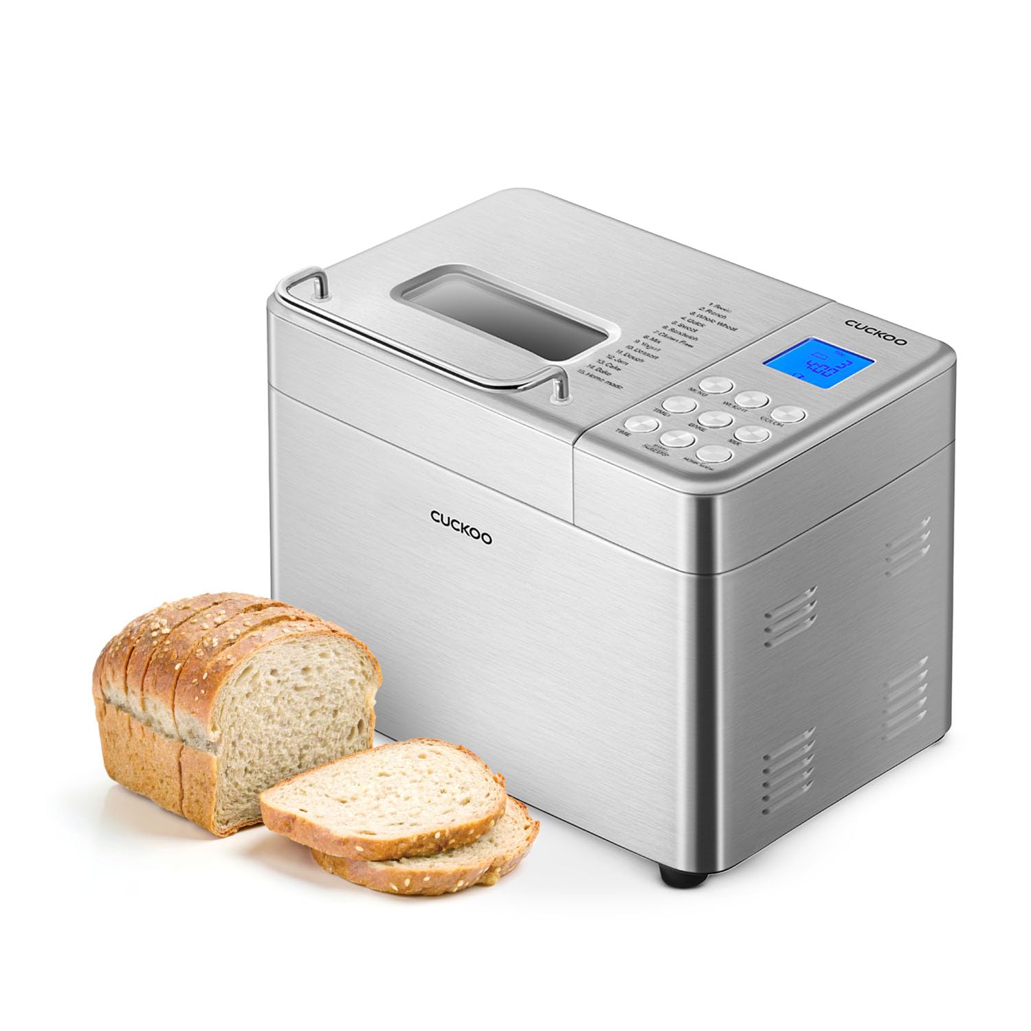 Photo 1 of **HAS LOOSE HARDWARE THAT NEED SCREWED BACK IN**
CUCKOO Bread Maker Machine with 15 Menu Options + 3 Crust Colors, 2 lbs Bread Machine with Automatic Fruit & Nut Dispenser, Includes 6 Accessories, Ideal Breadmaker for Sourdough (CBM-AAB101S)