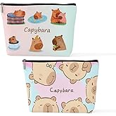 Wenboco 2 Pcs Cute Capybara Makeup Bag, Large Capacity Travel Makeup Case Cosmetic Bags for Women, Portable Pouch Purse Travel Essentials Toiletries Accessories, Christmas Birthday Gifts for Women