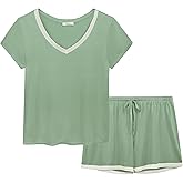 Joyaria Cooling Pajamas Bamboo Viscose Women Short Sleeve V Neck PJ Shorts Set