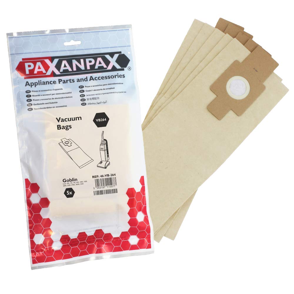 Paxanpax VB264 Compatible Paper Bags Goblin Laser 500, 2000, 3000, 182, 192, 193 Series (Pack of 5)