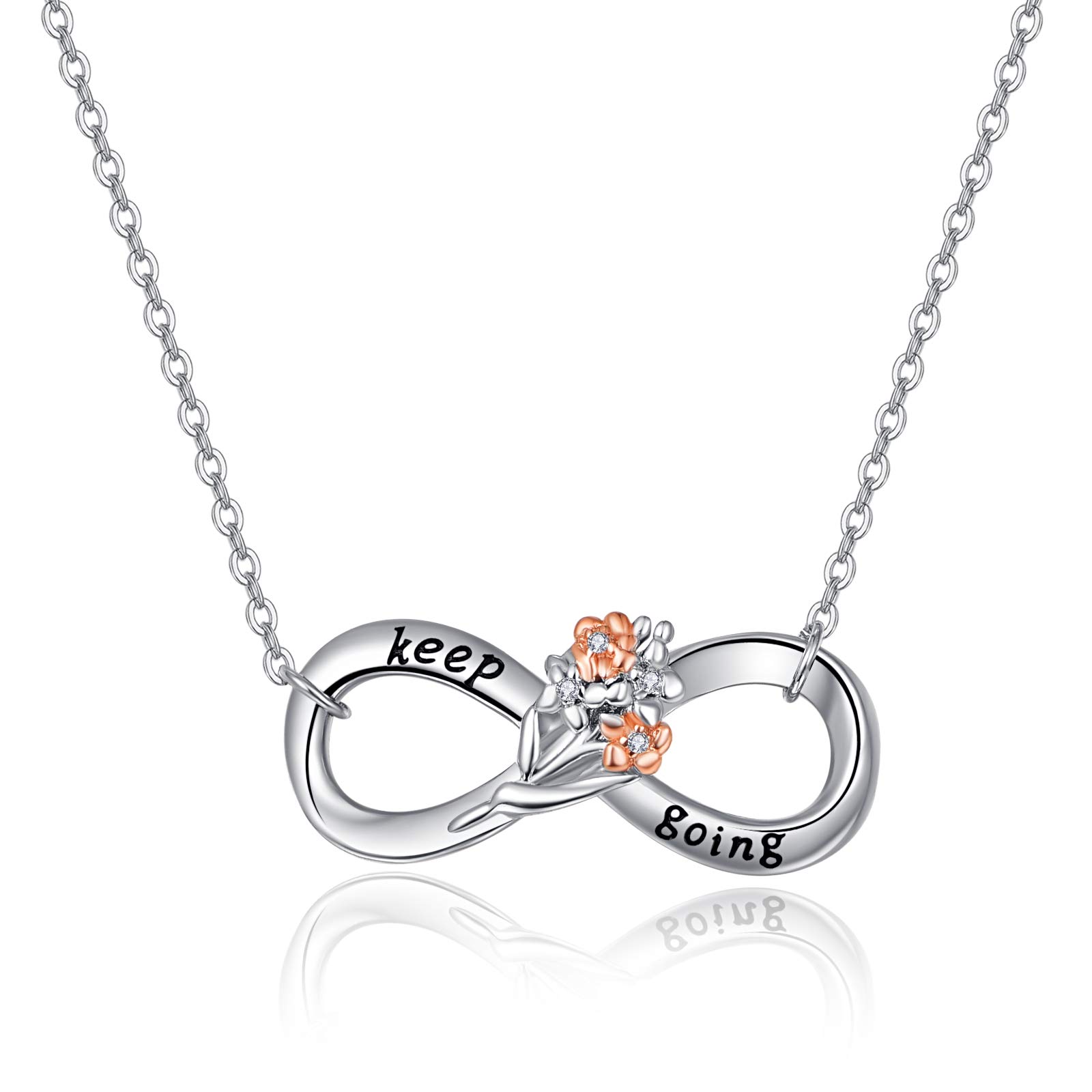 praymos Infinity Necklace 925 Silver Necklace for Women Engraved Keep Going Infinity Pendant Necklace for Women Birthday for Girlfriend Mom Wife(keep going)
