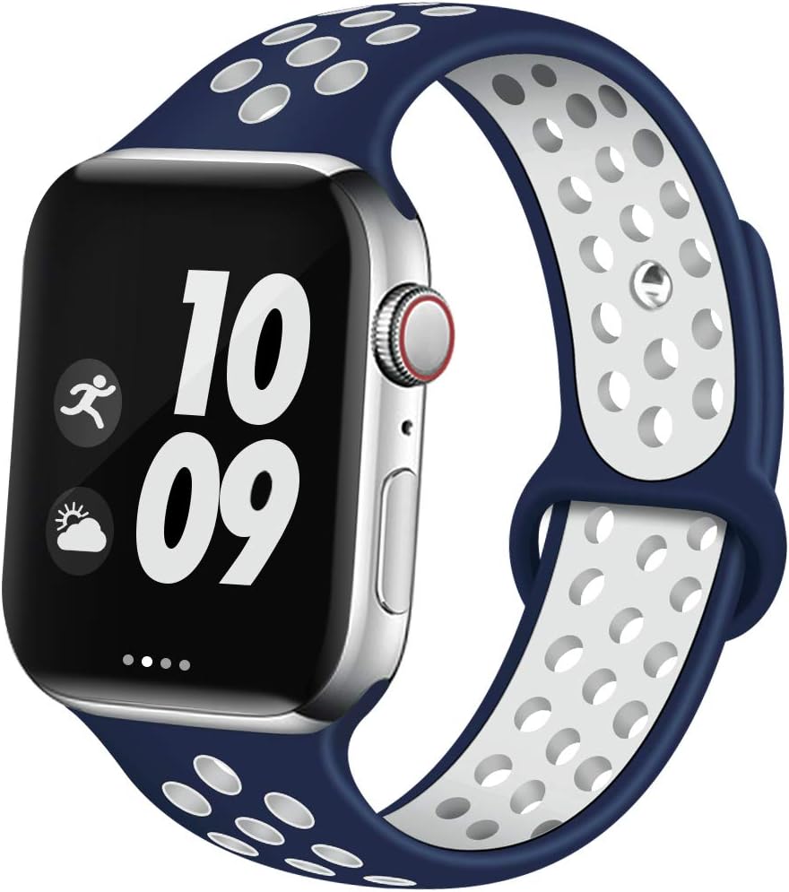EXCHAR Sport Band Compatible with Apple Watch Band 44mm 40mm Series 4/5 42mm 38mm Series 3/2/1 Breathable Soft Silicone Replacement Wristband for iWatch Nike+ All Various Styles Men and Women