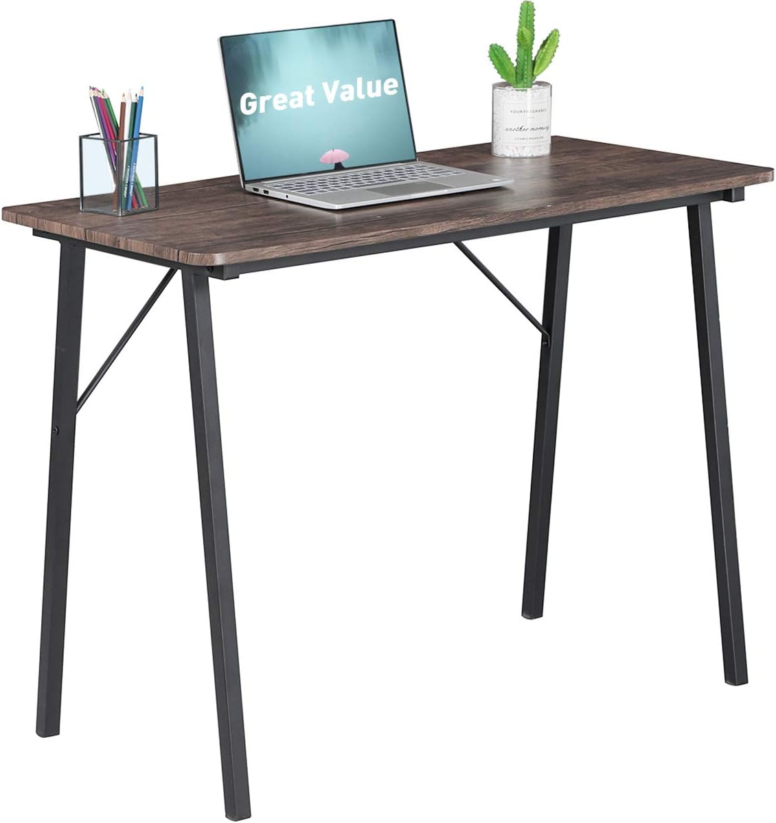 Office Computer Desk Modern Study Writing Table Small Kids Desk Home Wood Work Desk with Metal Legs Industrial Tiny Desk for Bedroom, 39.4 x 18.9 x 29.1 inch Walnut Brown: Kitchen & Dining