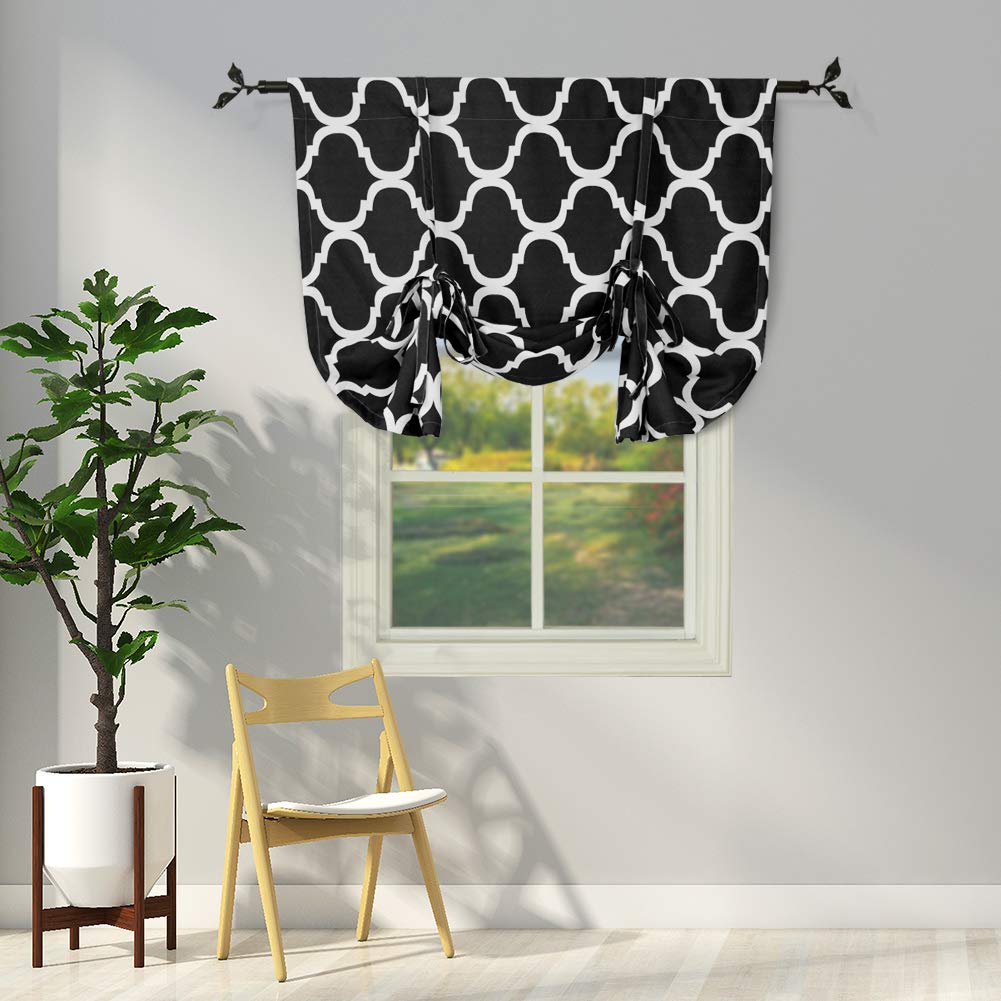 Melodieux Moroccan Thermal Insulated Tie Up Shade Room Darkening Blackout Rod Pocket Curtain for Small Window, 42 by 63 Inch, Black (1 Panel)