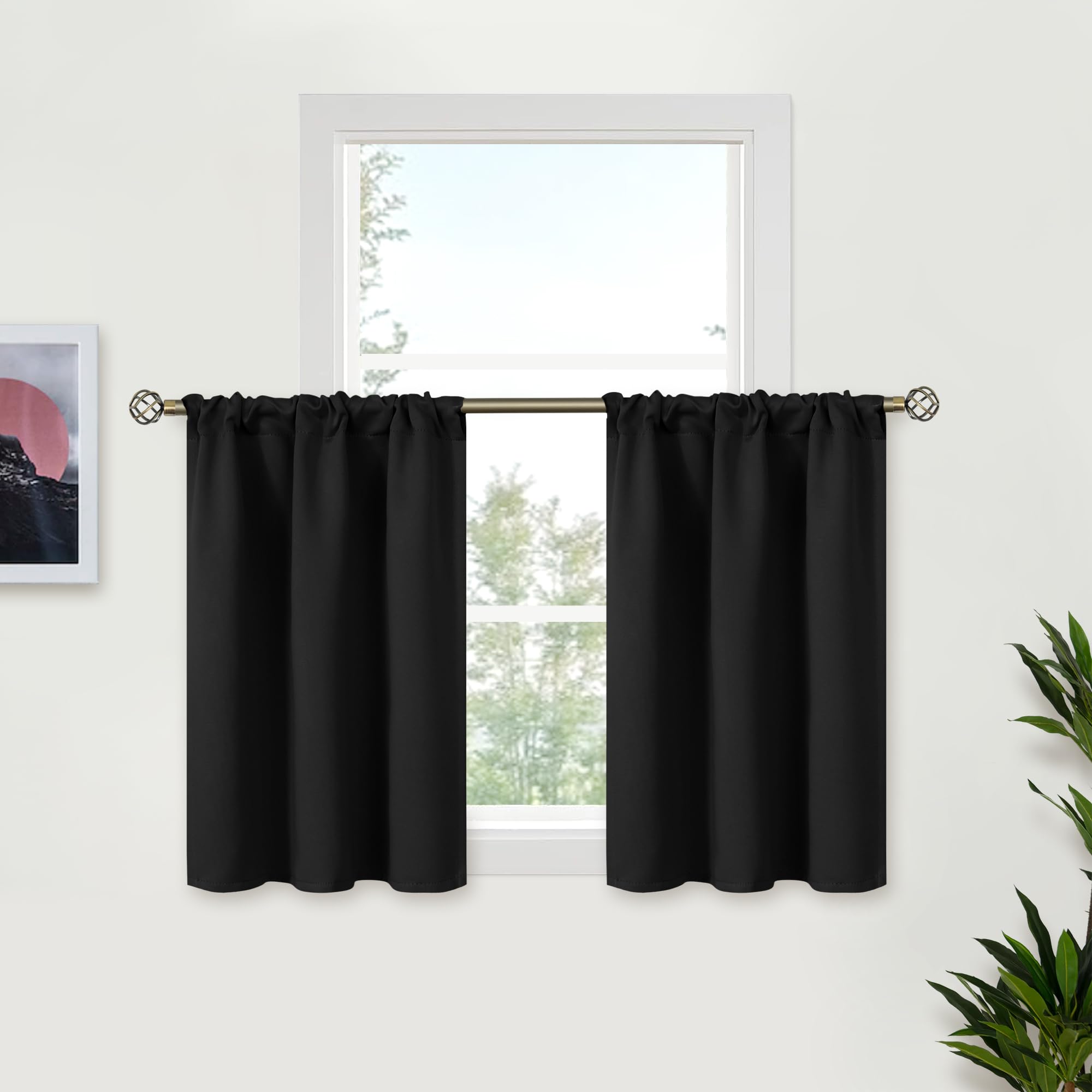 Photo 1 of BGment Black Small Curtains 30 Inch Length for Kitchen Cafe Window - Half Window Drapes with Rod Pocket Short Darkening Blinds Privacy for RV Front Door Bathroom, 2 Panels, 29 x 30 Inch