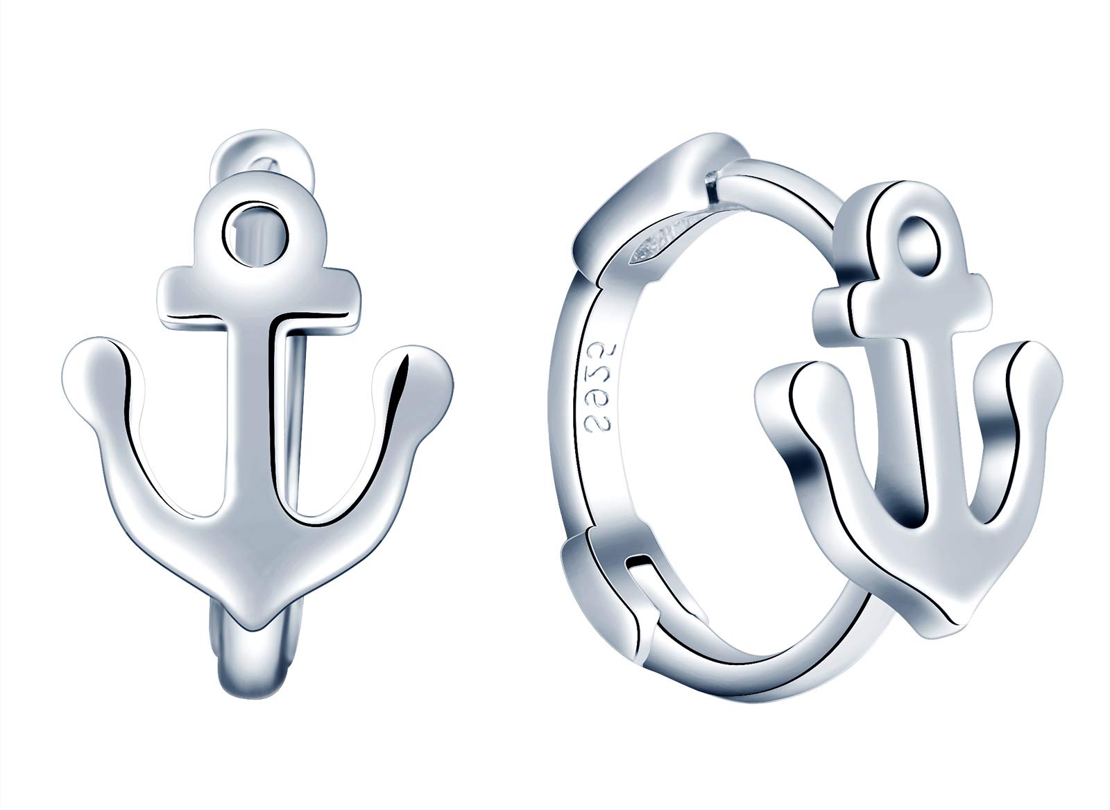 MicVivien Anchor Earrings Huggie Earrings 925 Sterling Silver Small Hoop Earrings Anchor Circle Cuff Hoop Earrings for Womens Girls