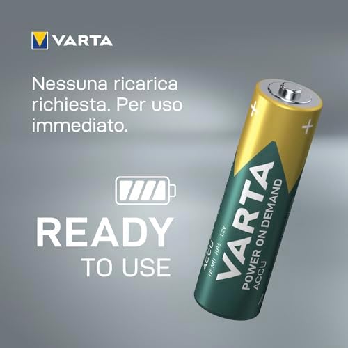 Batterie ricaricabili AARechargeable Ready2Use precaricata Mignon Ni-Mh (pacco da 4, 2600mAh), ricaricabile senza effetto Memory - pronta all'uso