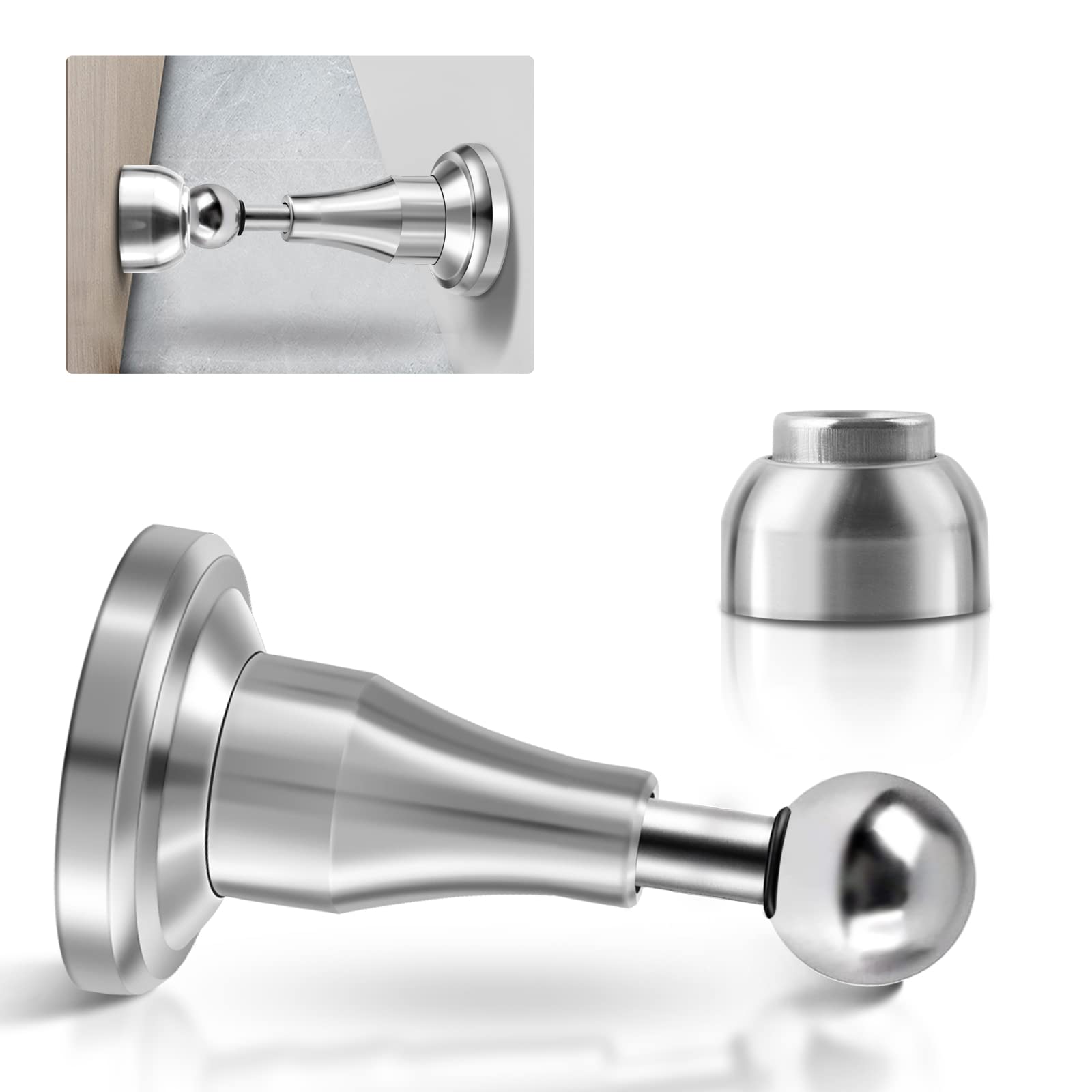 KOLAKO Door Stop, Magnetic Door Stoppers, Stainless Steel, Floor Wall Mount Heavy Duty Magnet Adjustable Door Catch Holder Outdoor Magnetic Doorstops for Skirtings, Silver