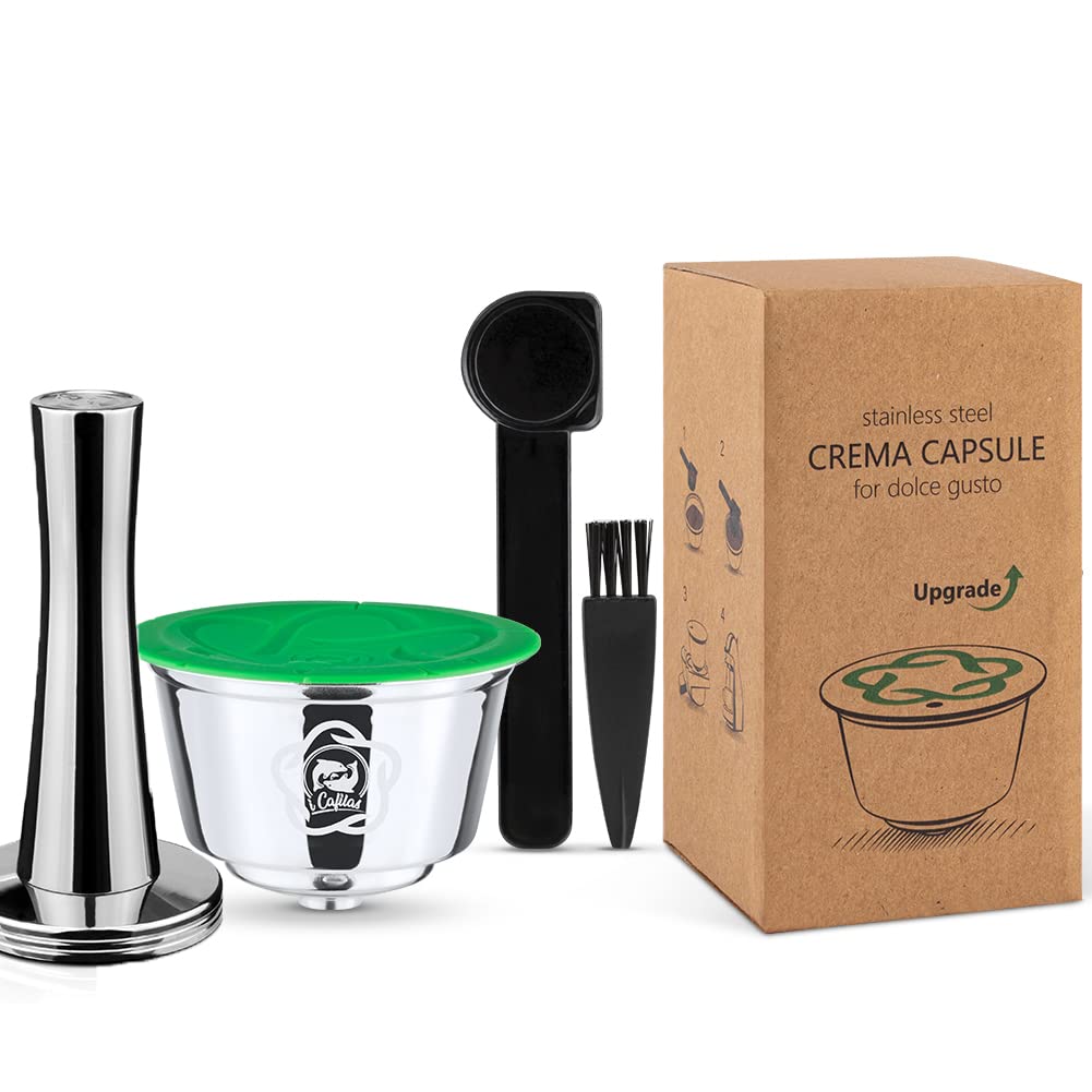i Cafilas for Dolce Gusto Capsule Reusable, Dolce Gusto Coffee Capsule Stainless Steel refillable Coffee Capsule Filling, Replacement for Nescafé, with 1 Coffee Spoon and 1 Cleaning Brush