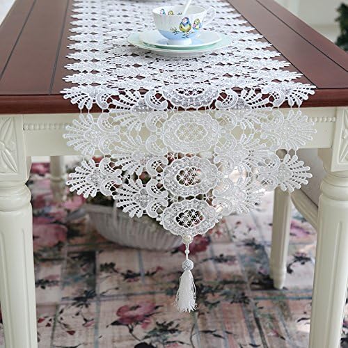 European-style lace openwork table table runner/Coffee table flag/Simple white Princess decorated long table runner-A 40x250cm(16x98inch)