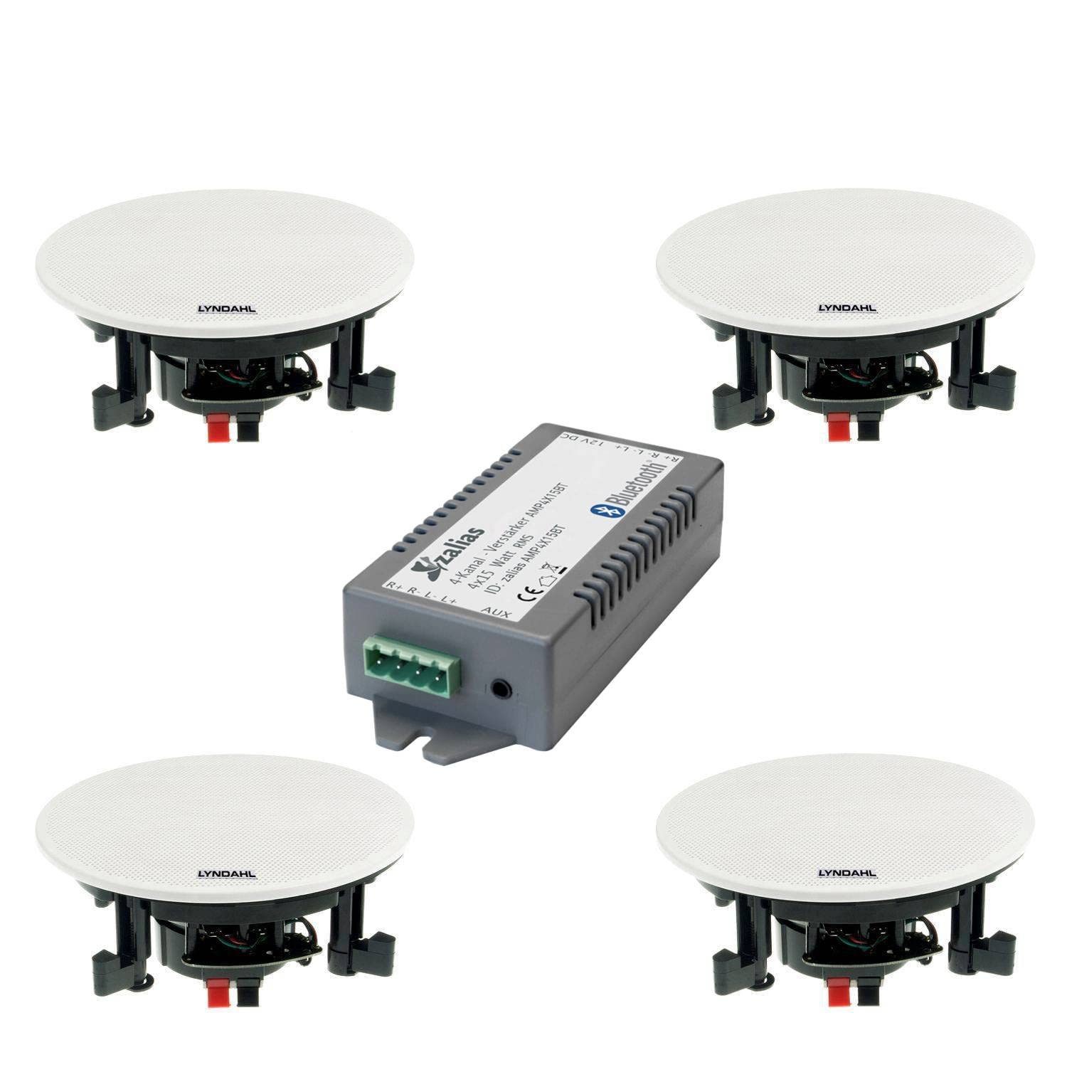 Zalias Lyndahl Set De Haut-Parleurs Cs200P Et Amp4X15Bt, Kit Avec 2 Ou 4 Haut-Parleurs En Option Et Amplificateur De Bluetooth, Haut-Parleur De Plafond Avec Aux-In, Avec 4 Haut-Parleurs