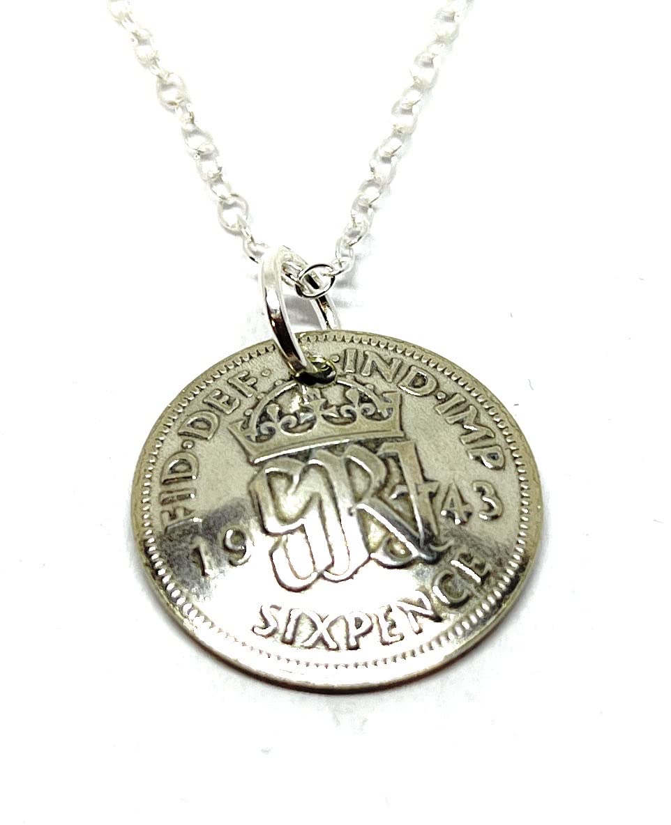 OCC Old Coin Cufflinks 1943 Original Sixpence Domed Pendant for a 83rd birthday Gift